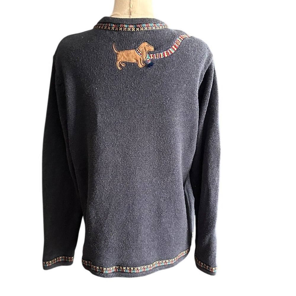 Vintage Bechamel Embroidered Dog & Cat Novelty Cardigan Blue Large - Picture 2 of 7